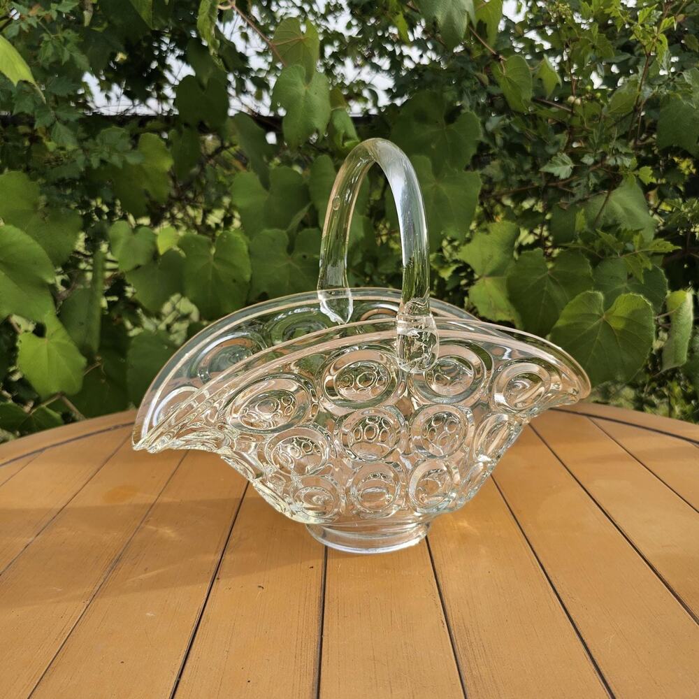 Vintage Smith Glass Thousand Eyes Thumbprint Clear Glass Decorative Basket